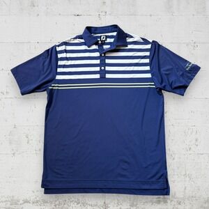 FootJoy Polo Shirt Mens L Blue Striped Golf Performance Logo Troy Burne